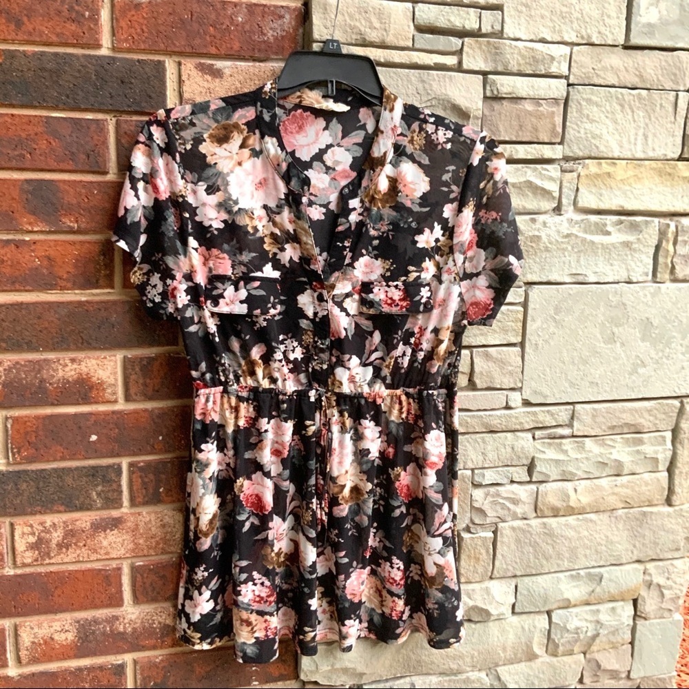 Ember Black Sheer Floral Blouse Wm 2X